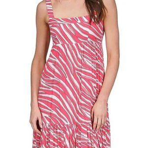 Michael Kors Zebra Square Neck Sleeveless Midi Dress Color Geranium